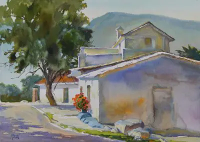 Spain: Adobes in the Sierra by J. Chris Morel, 19x14, Watercolor