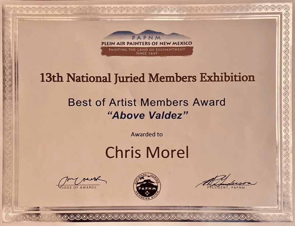 Chris received “Best Artist Member Award” at the “Plein Air Painters of New Mexico” National Show in Santa Fe, NM. Oct 30, 2021.
