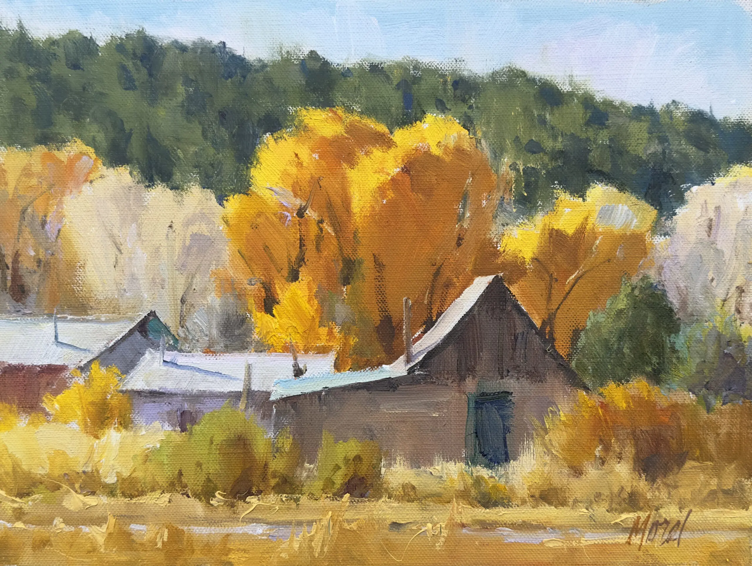 Autumn Adobes, © J. Chris Morel, 12x16, oil